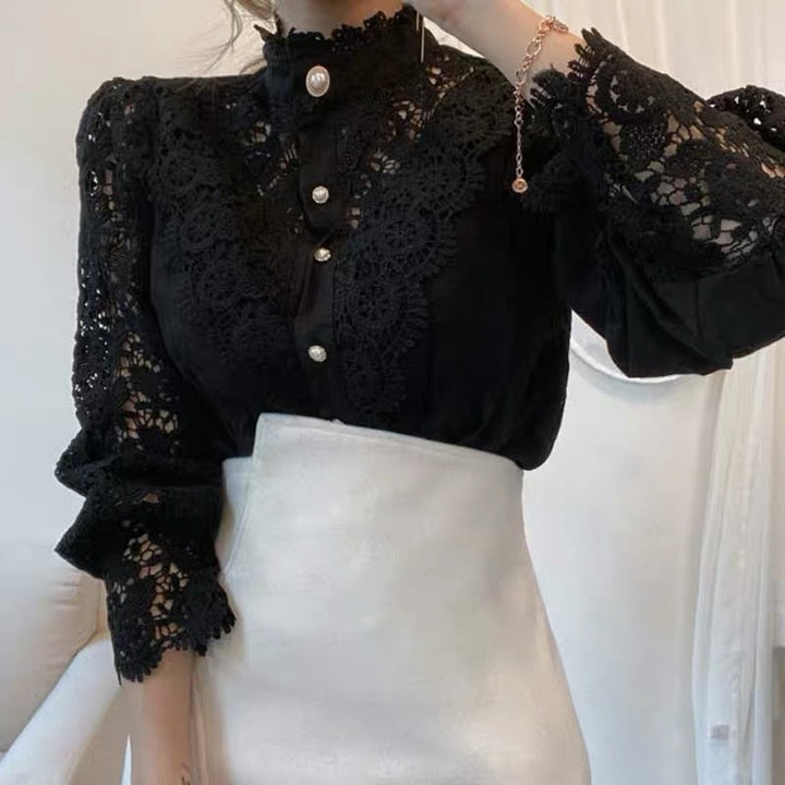 Elegant lace-embroidered tunic blouse