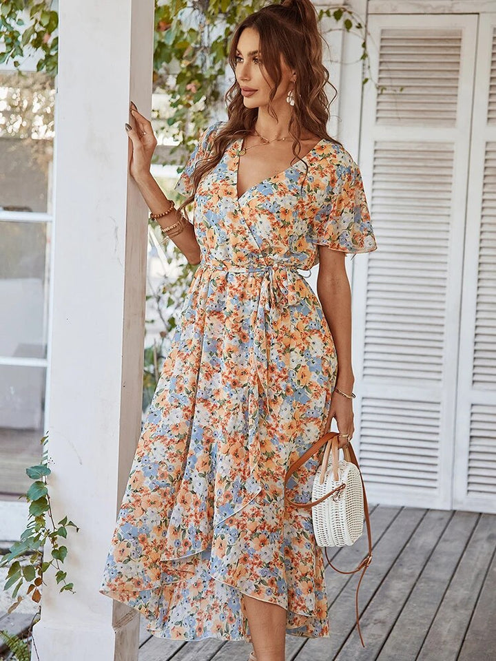 Floral v-neck wrap dress