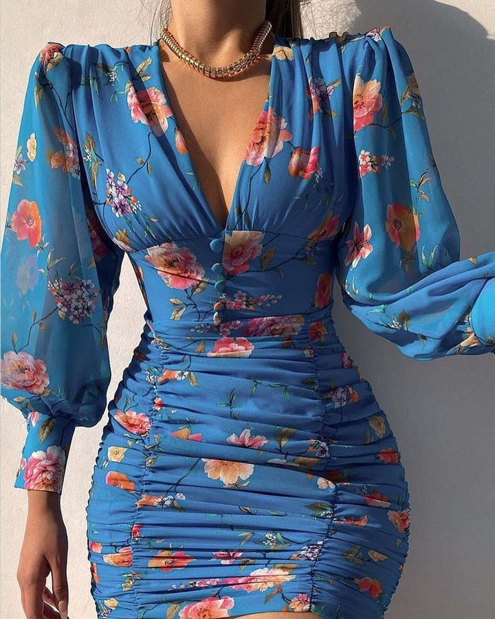 Printed dress with low V-neck