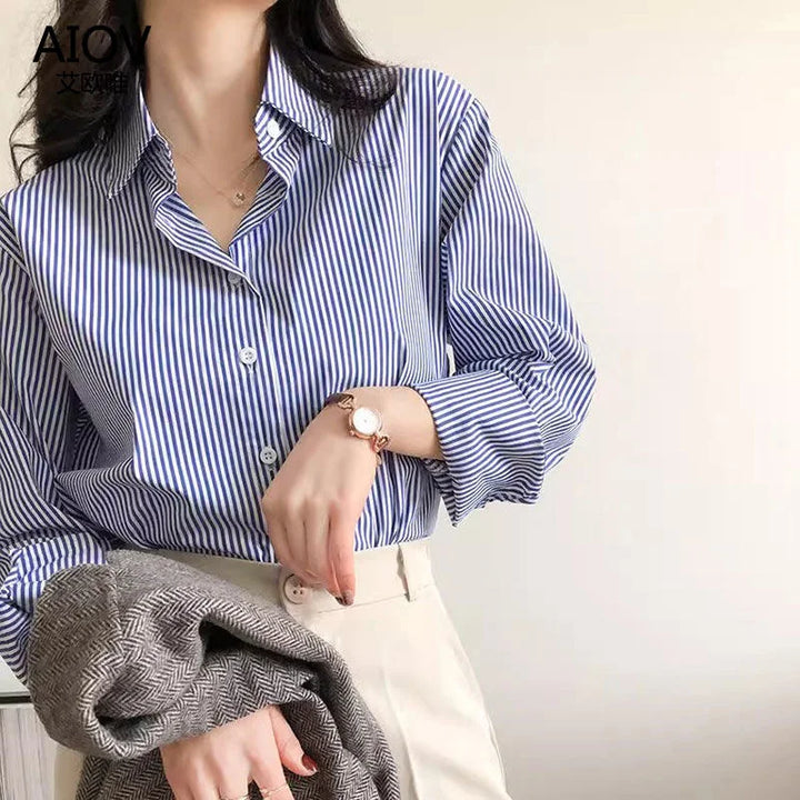 Classic striped long-sleeve blouse