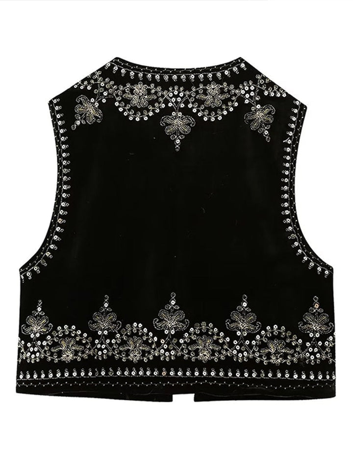 Embroidered vest with silver sequins