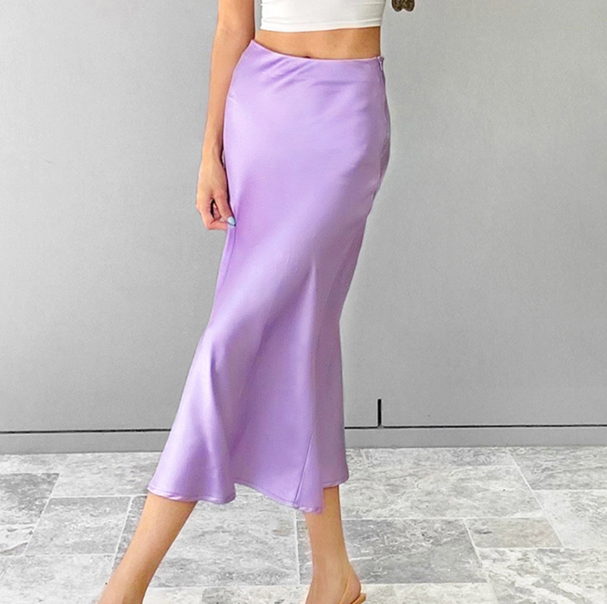 Elegant high-waisted satin skirt