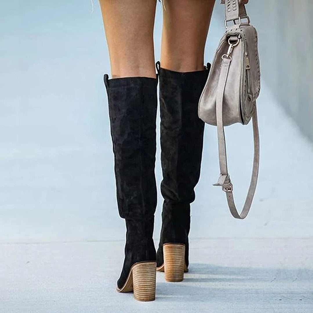 Knee high boots with sturdy block heel