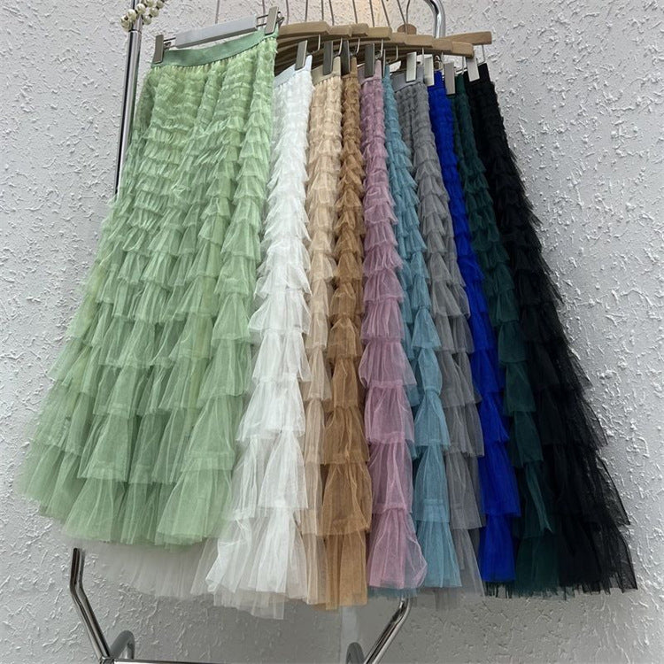 High waist layered tulle midi skirt