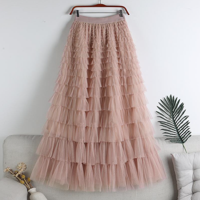 High waist layered tulle midi skirt