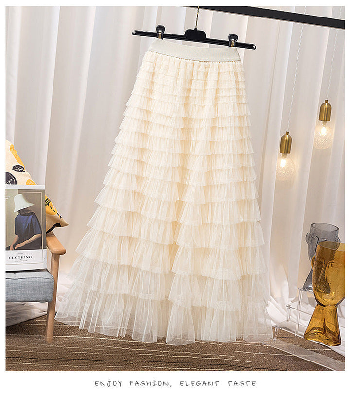 High waist layered tulle midi skirt