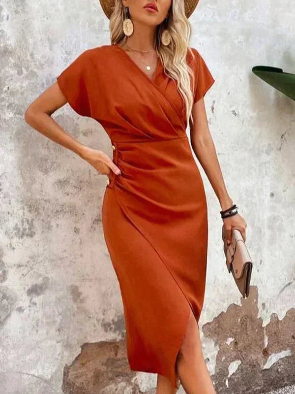 Orange v-neck midi dress