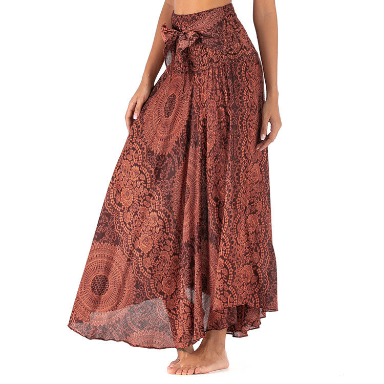 Flowing boho maxi skirt with artistic prints