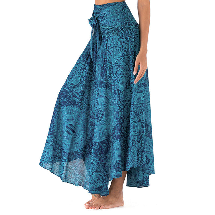 Flowing boho maxi skirt with artistic prints