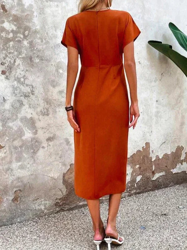 Orange v-neck midi dress