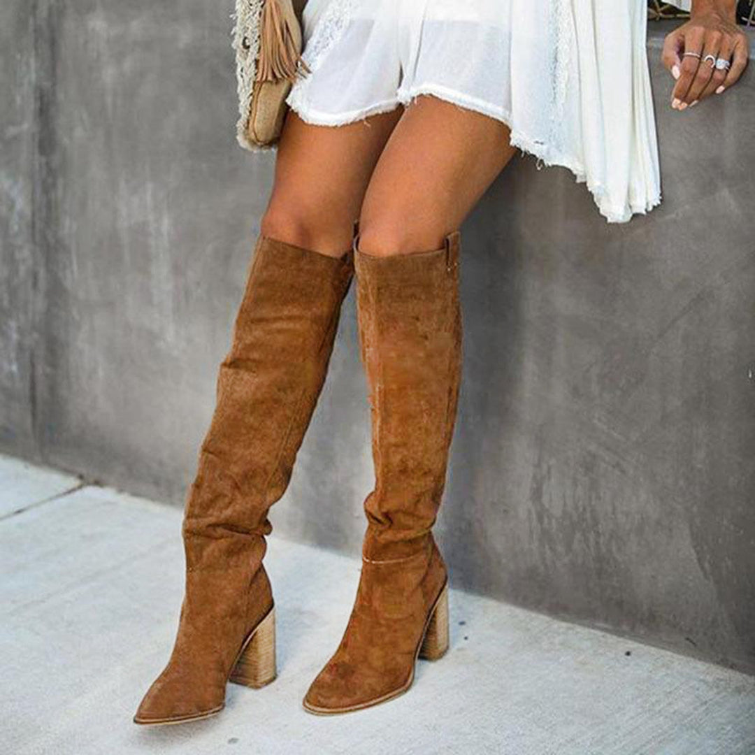 Knee high boots with sturdy block heel