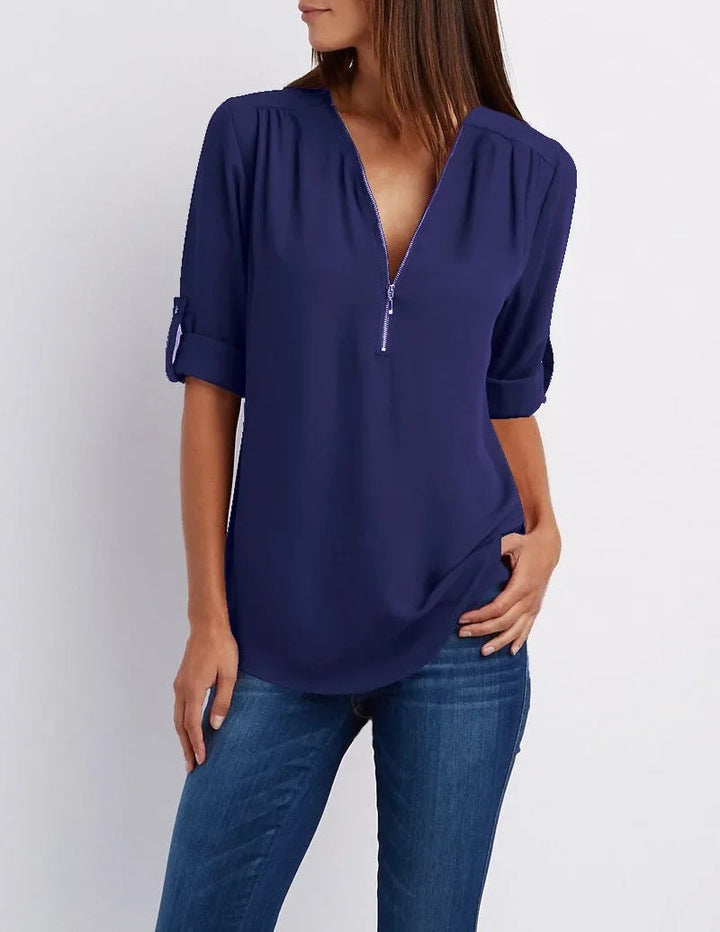 Elegant half-zip blouse