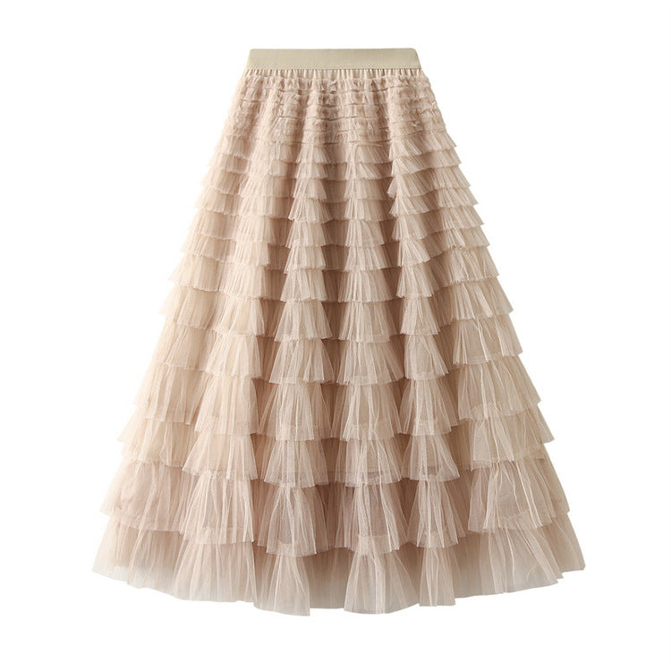 High waist layered tulle midi skirt