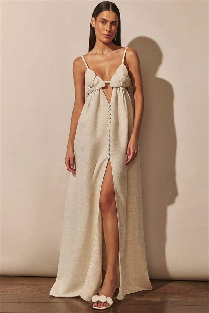 V-neck maxi dress with slit