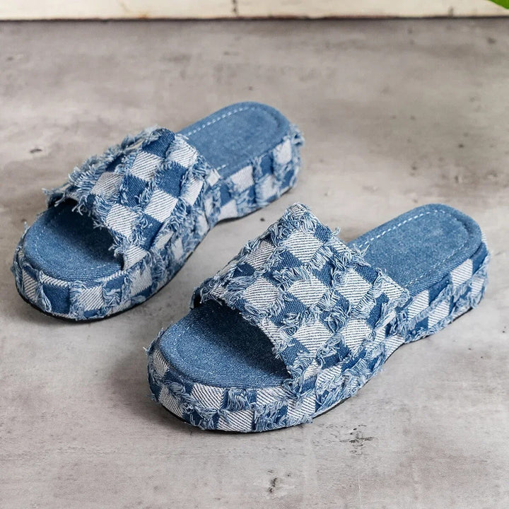 Gorgeous sandals with stylish denim check pattern