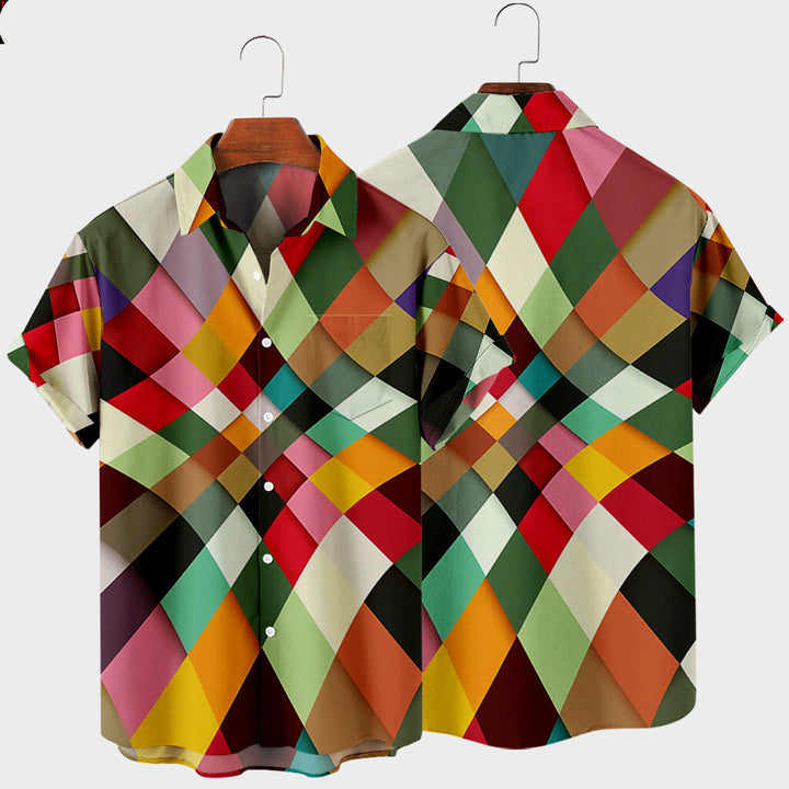 Men's short sleeve shirt with colorful print