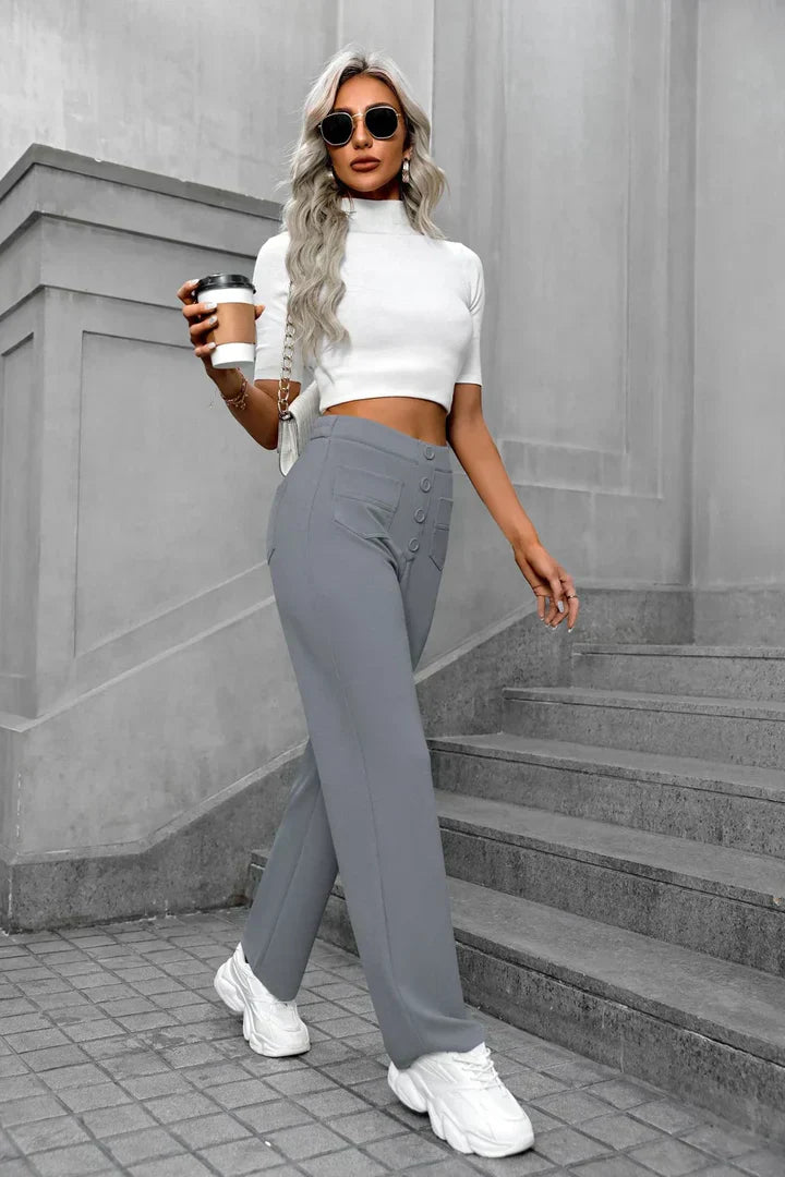 High-waisted elastic casual pants