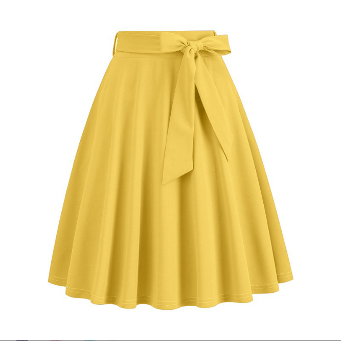 High-waist flared midi skirt with waist tie