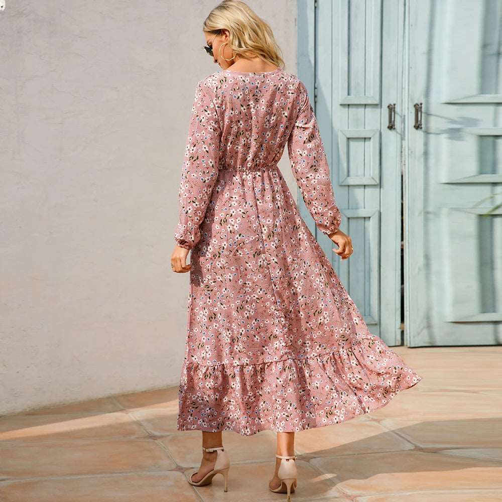 Floral maxi dress with long sleeves