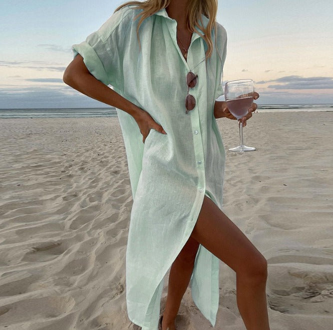 Relaxed-Fit Long Linen Shirt Dress