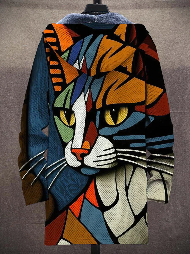 Art - Cat design loose hooded cardigan