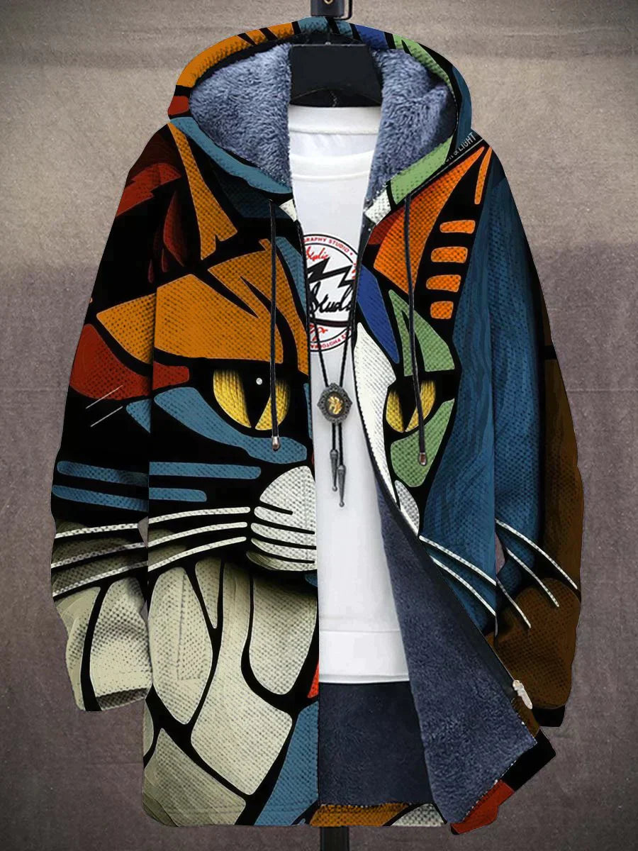 Art - Cat design loose hooded cardigan