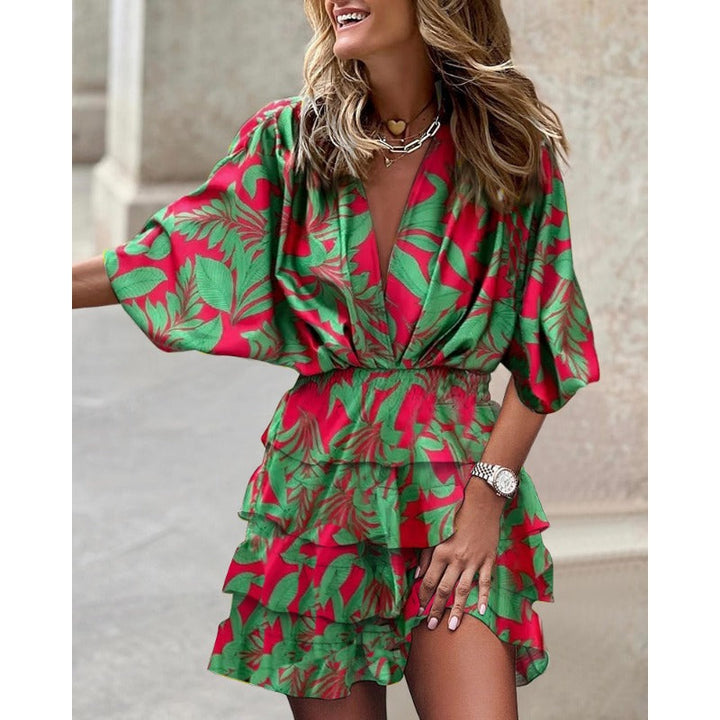 V-neck ruched mini dress