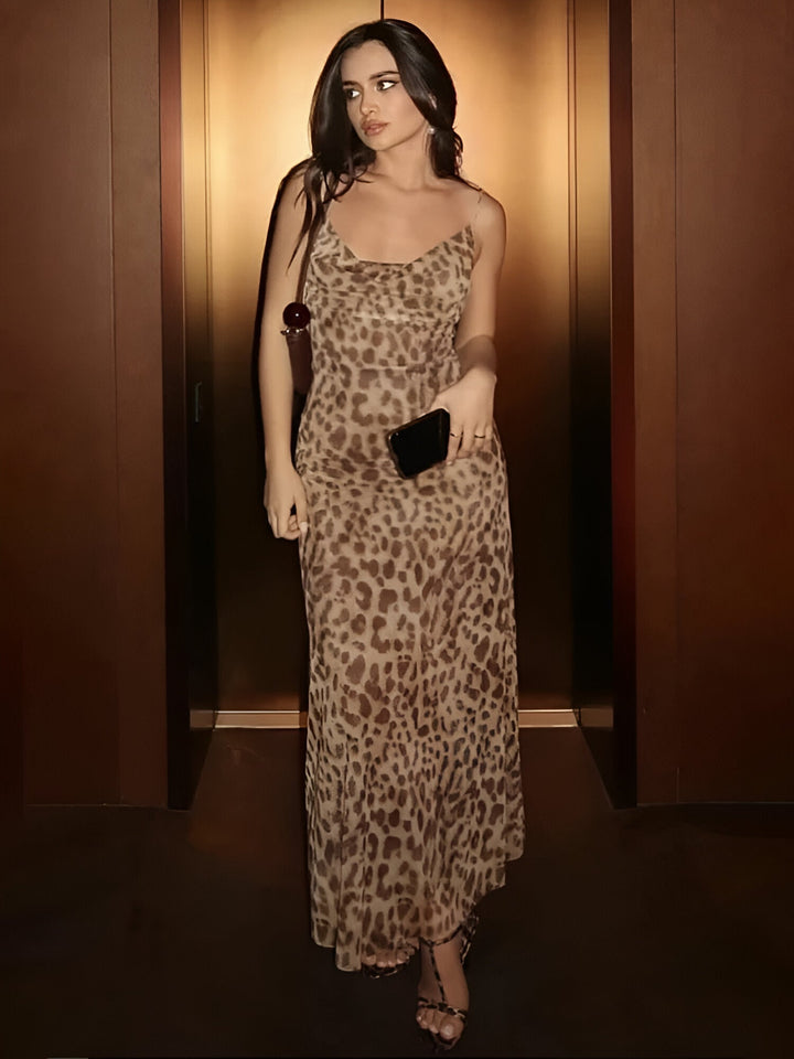 Leopard print vintage maxi dress