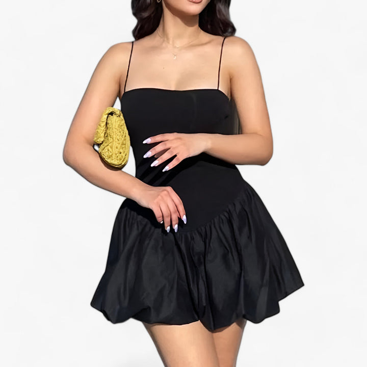 Elegant sleeveless mini dress with flared skirt