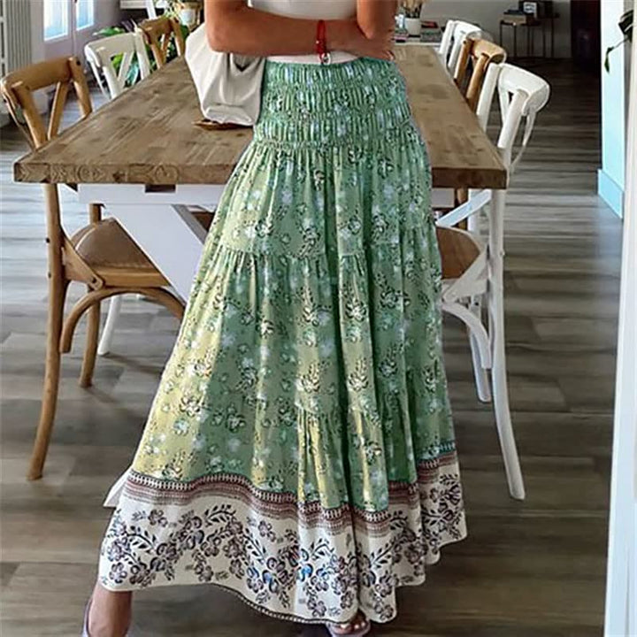 Bohemian maxi skirt with elastic waistlines