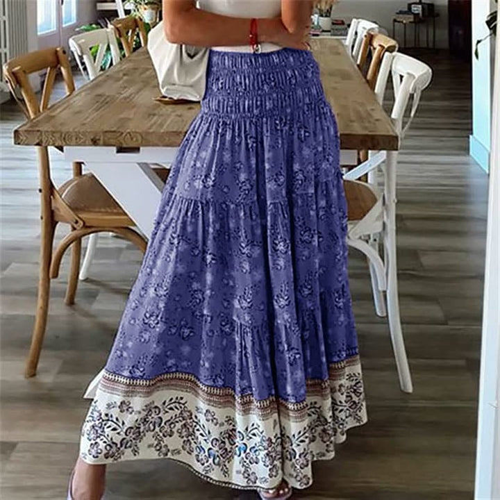 Bohemian maxi skirt with elastic waistlines