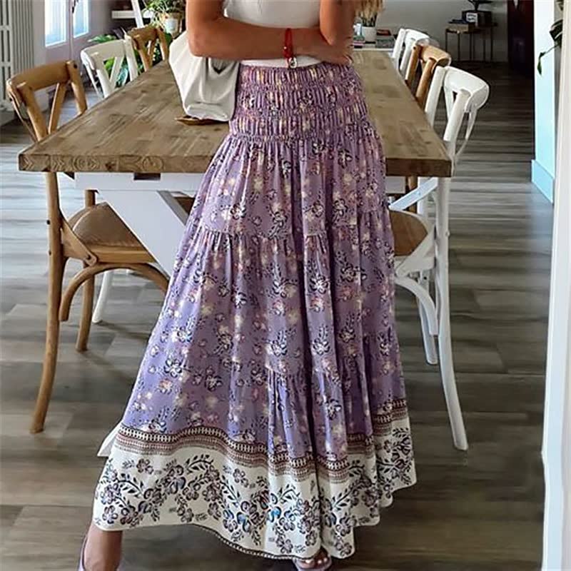 Bohemian maxi skirt with elastic waistlines