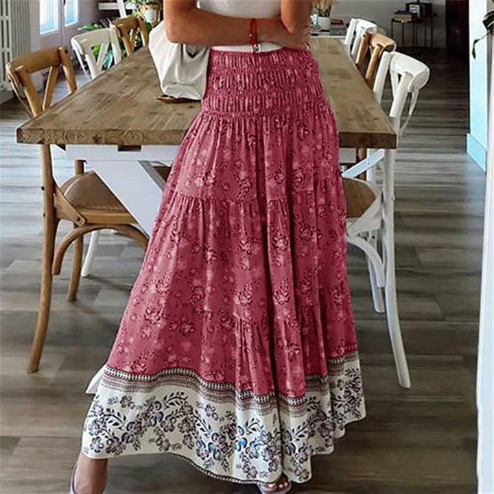 Bohemian maxi skirt with elastic waistlines