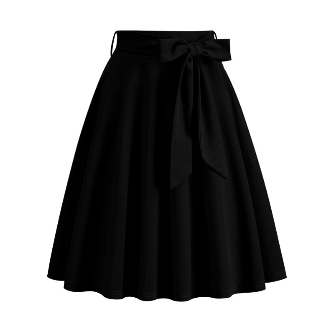 High-waist flared midi skirt with waist tie